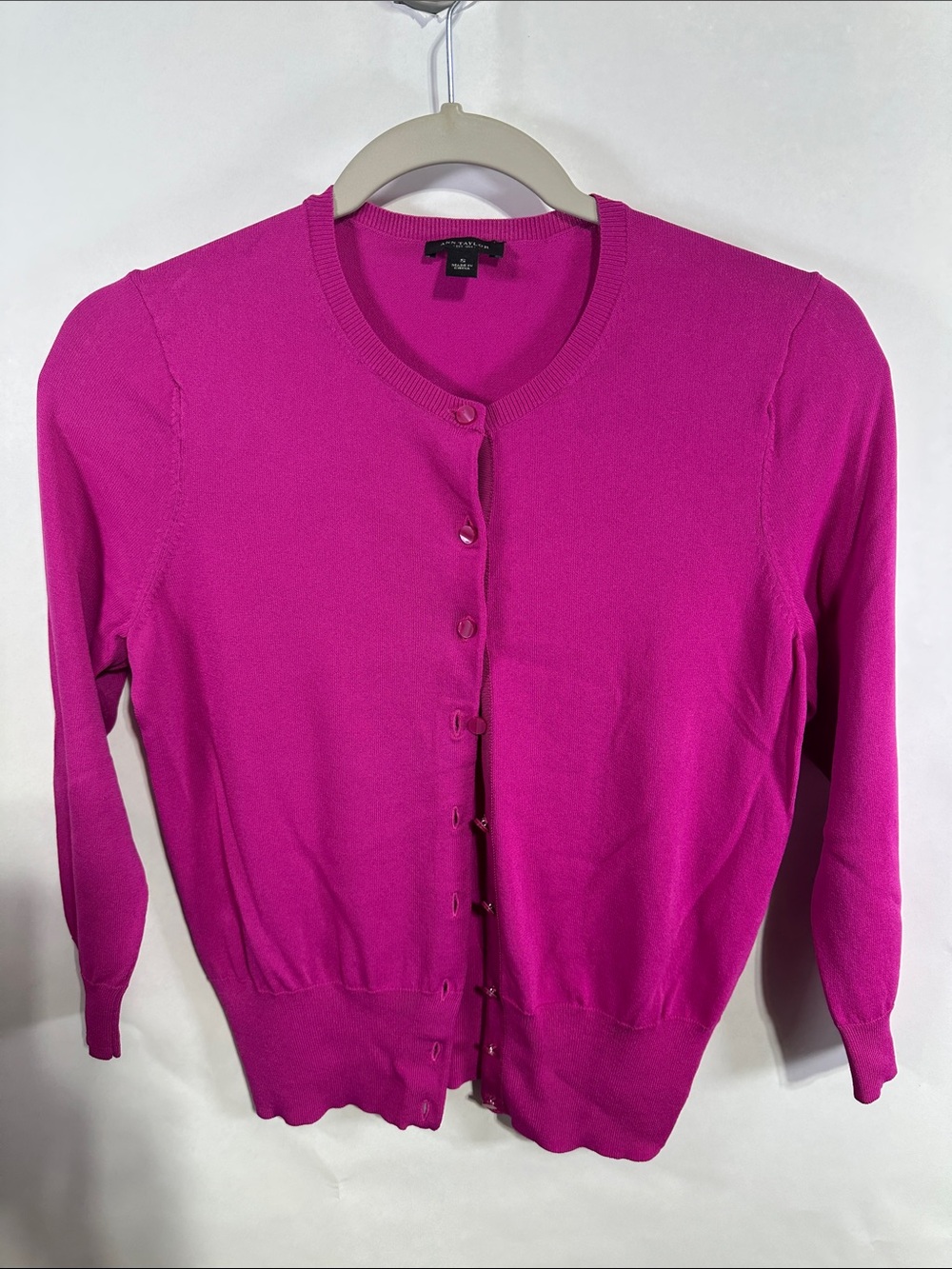 Ann Taylor Fuchsia Button-Front Crewneck Cardigan